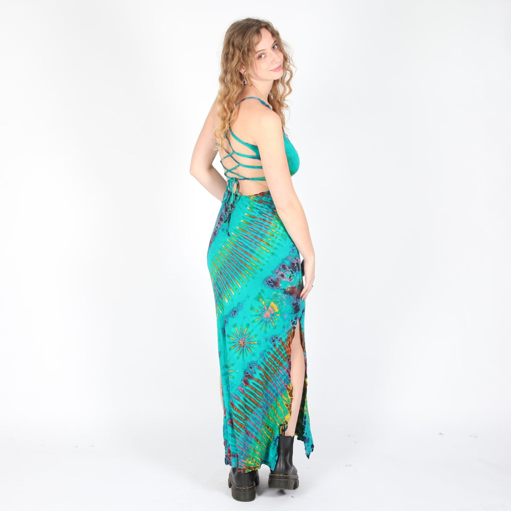 Tie Dye Bodycon Maxi Dress with Lattice Back