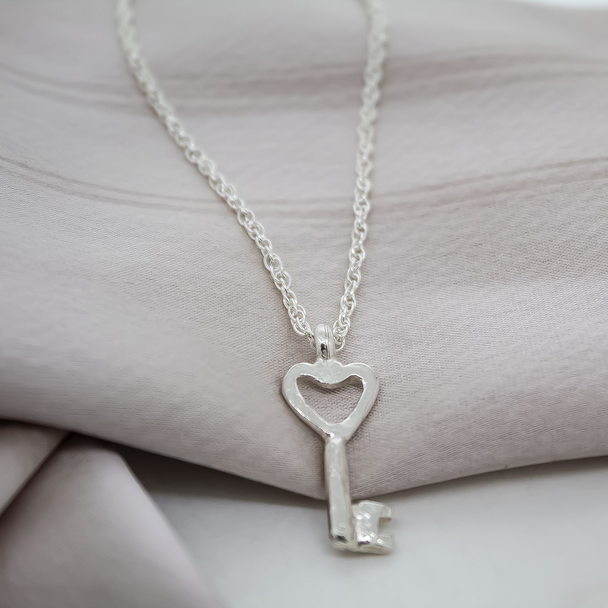 Key to my Heart Rope Chain Necklace in Sterling Silver