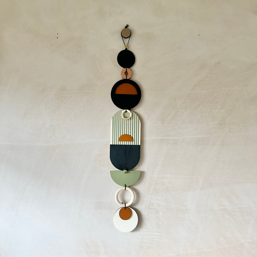 Modern Geometric Wall Hanging in Burnt Orange and Olive