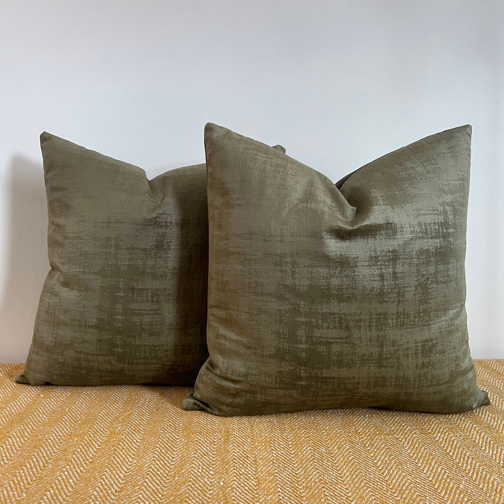 Textured olive velvet throw cushion, scatter cushion