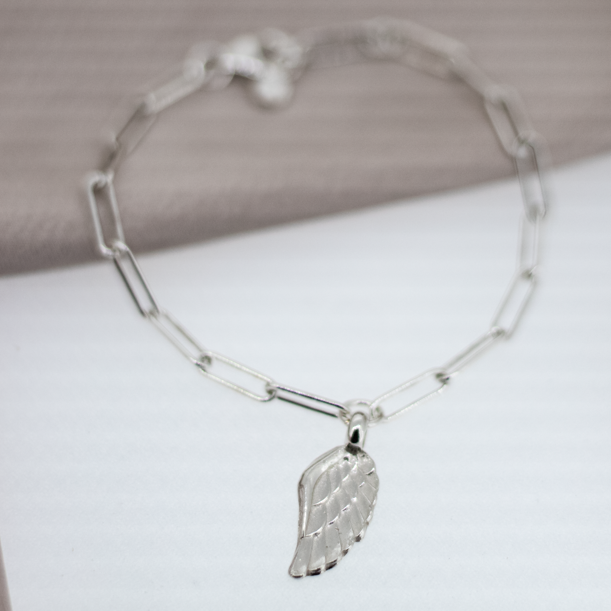 Angel Wing Trace Chain Bracelet in Sterling Silver