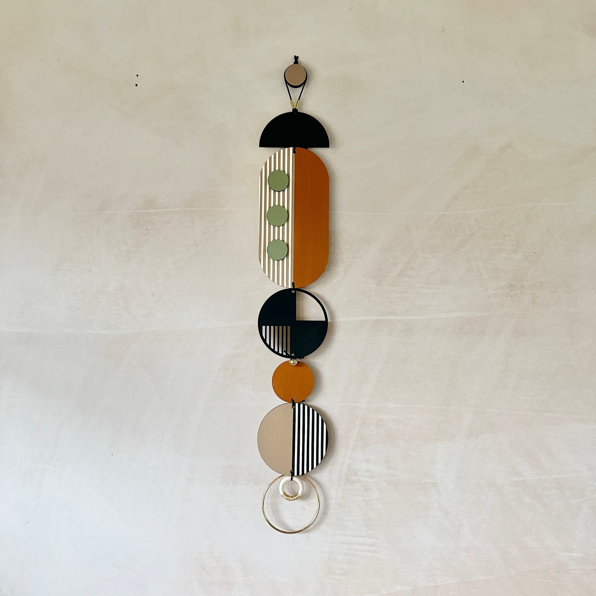 Modern Geometric Wall Hanging in Burnt Orange and Olive