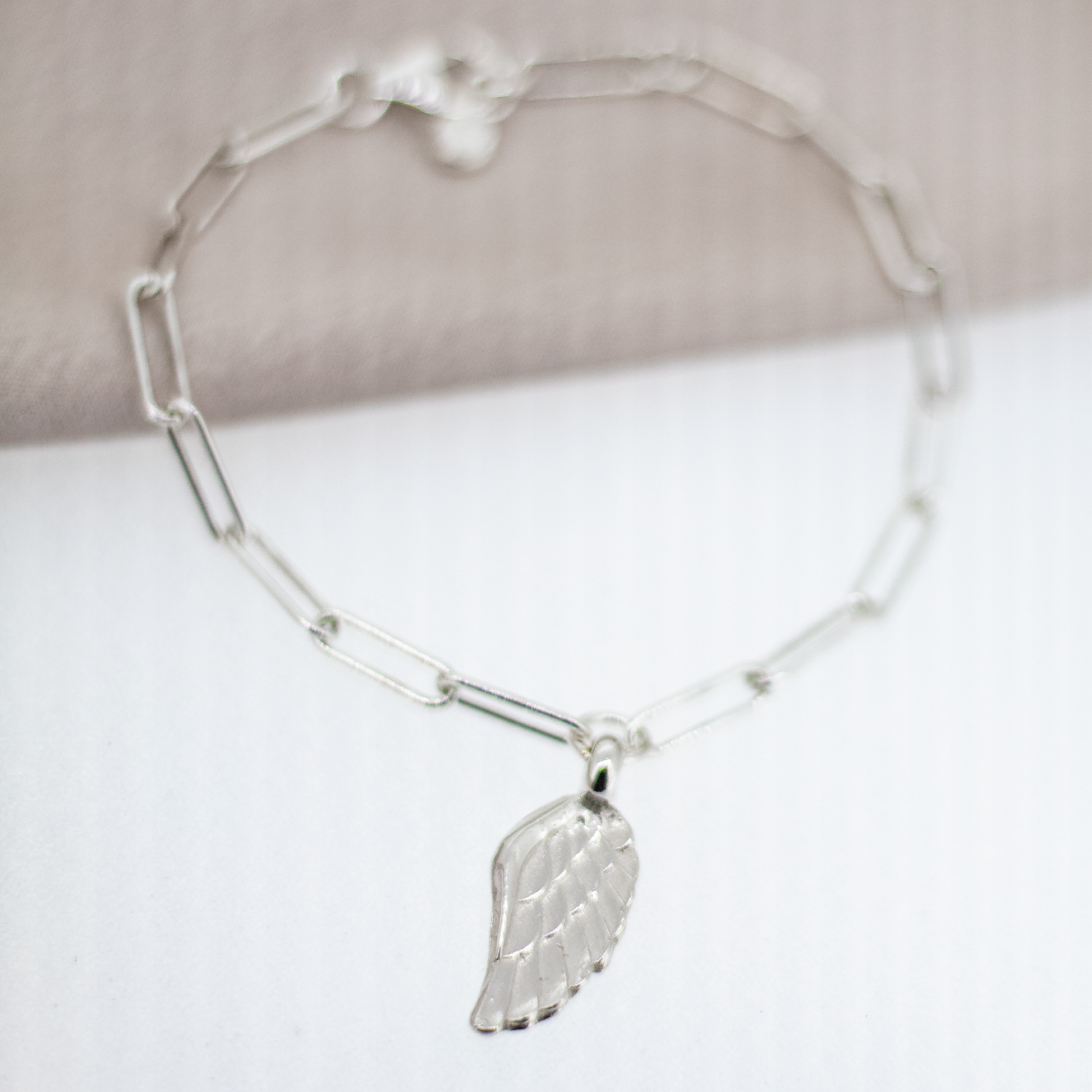 Angel Wing Trace Chain Bracelet in Sterling Silver