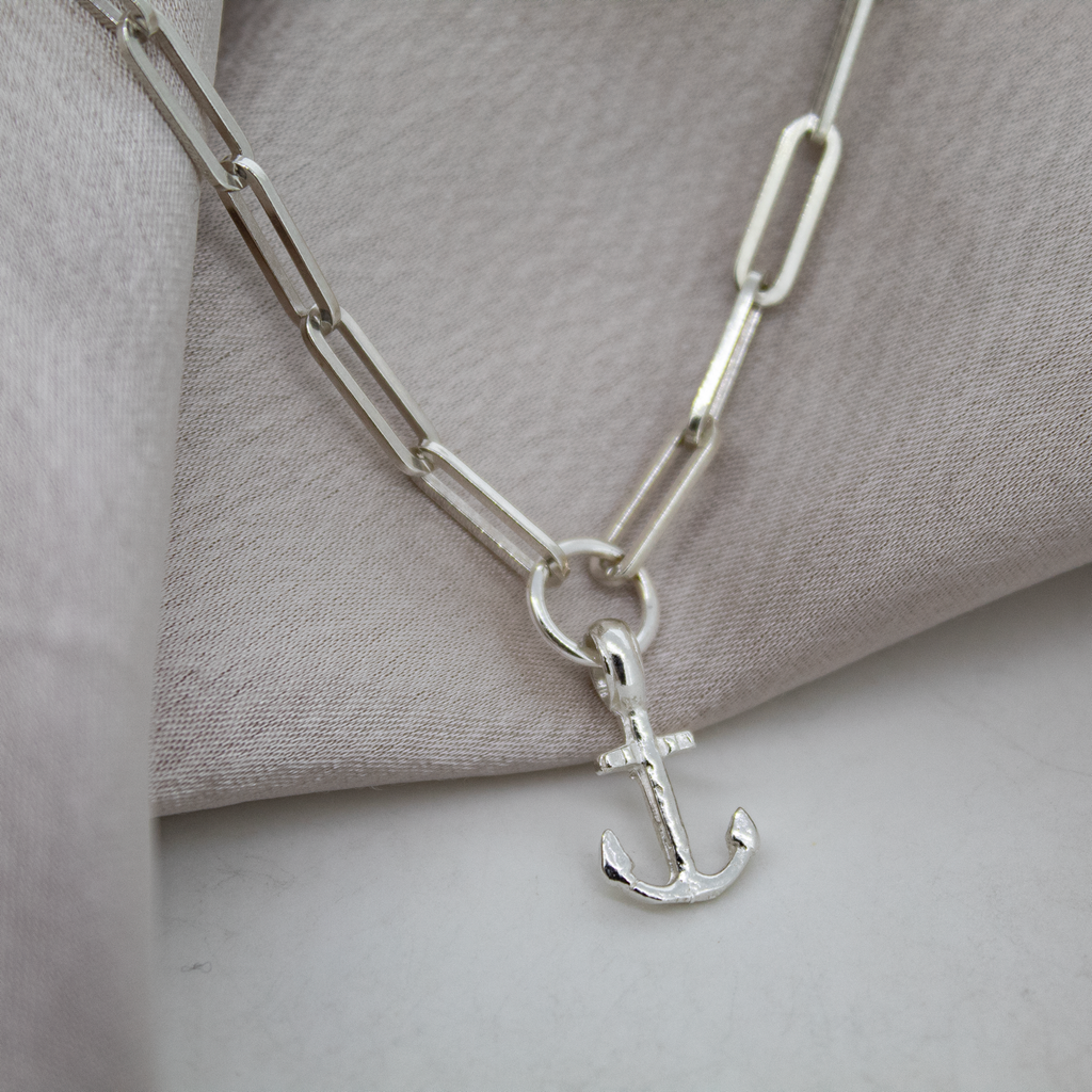 Sterling Silver Anchor Trace Chain Necklace
