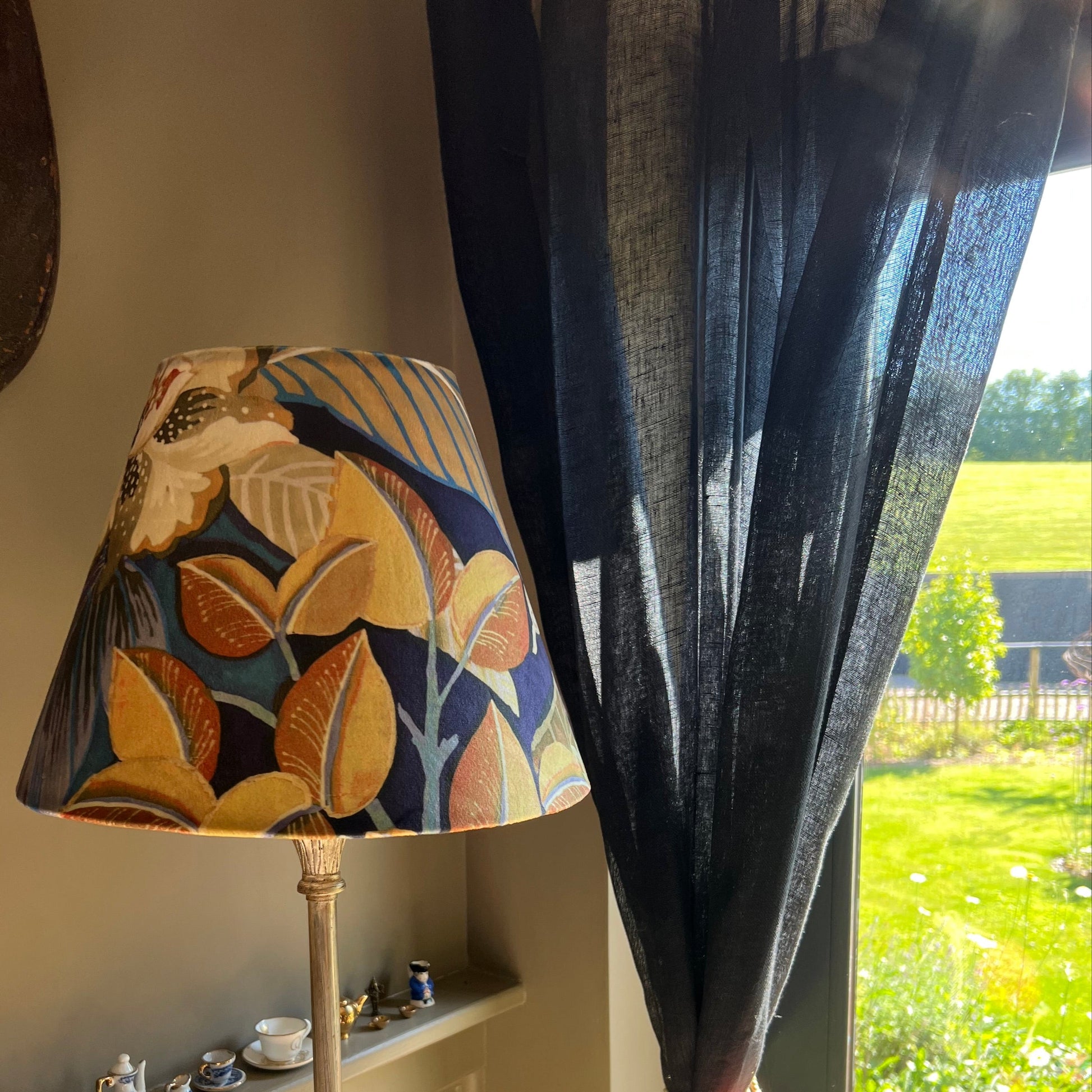 Floral midnight velvet coolie lampshade/ ceiling light shade, empire lampshade