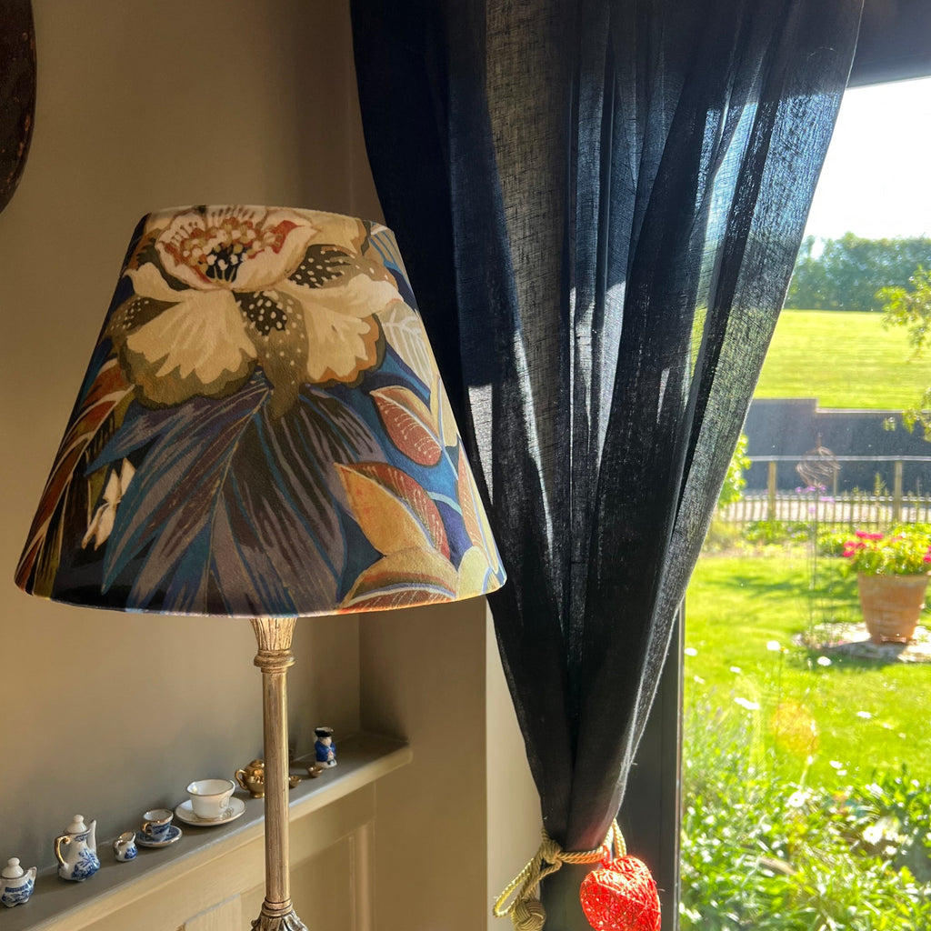 Floral midnight velvet coolie lampshade/ ceiling light shade, empire lampshade