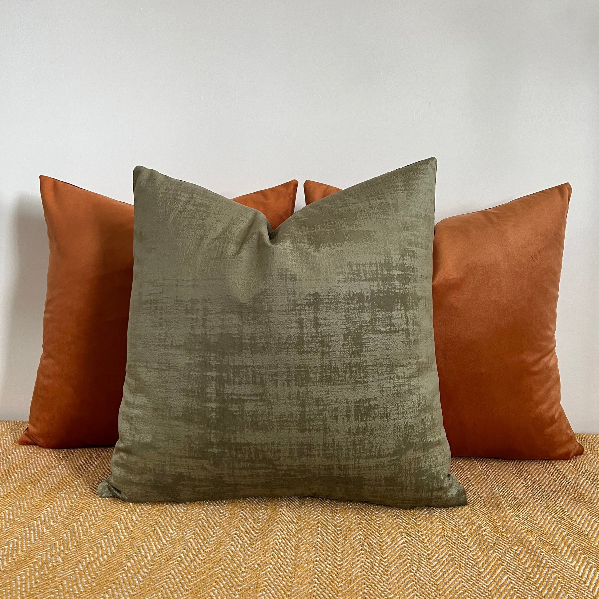 Textured olive velvet throw cushion, scatter cushion