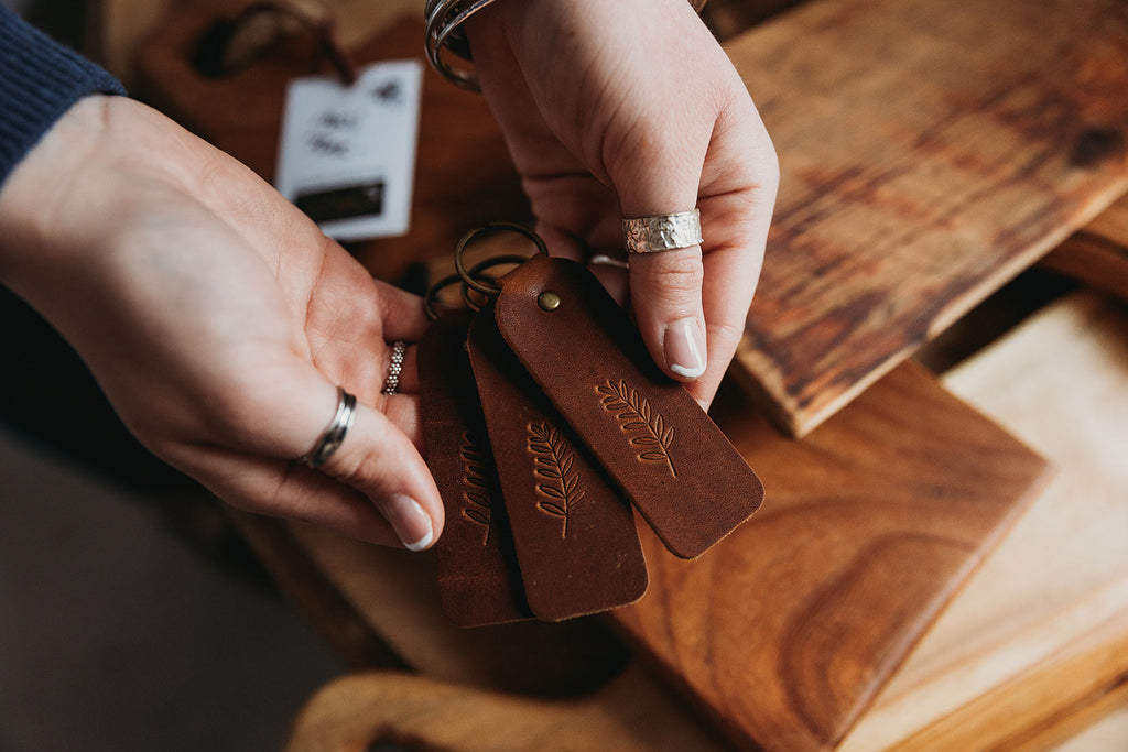 Floral Leather Keyrings Handcrafted with Botanical Designs