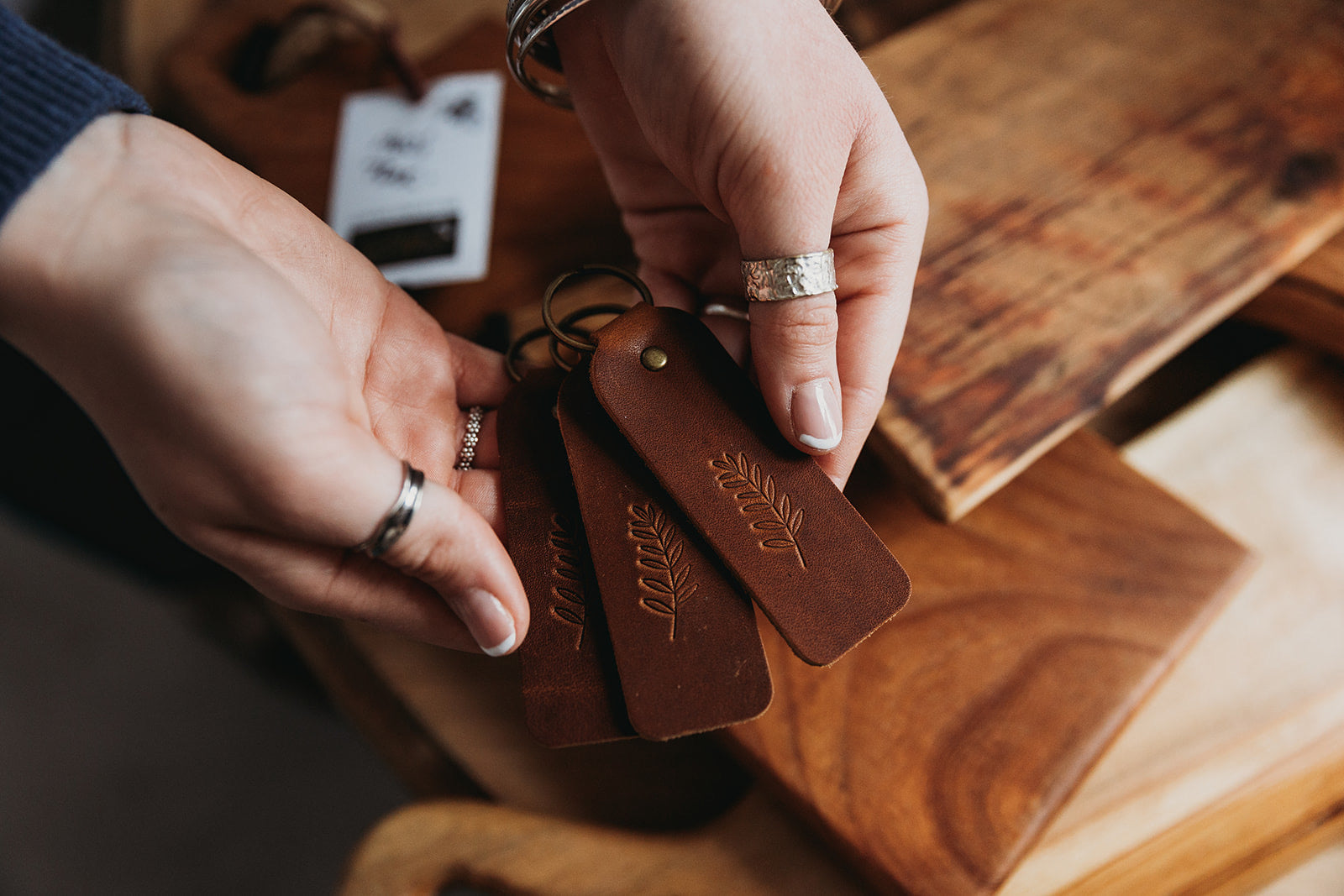 Floral Leather Keyrings Handcrafted with Botanical Designs