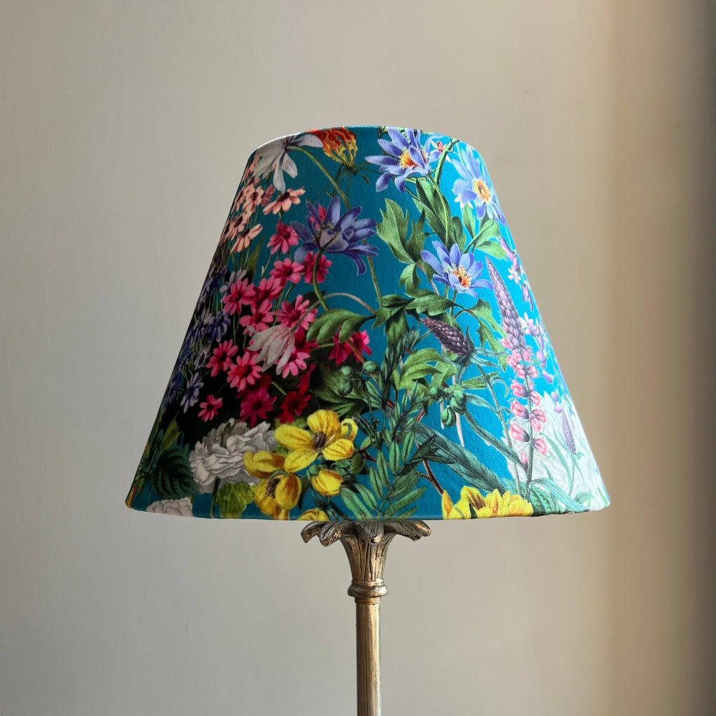 Teal flowers velvet coolie lampshade/ ceiling shade, empire lampshade