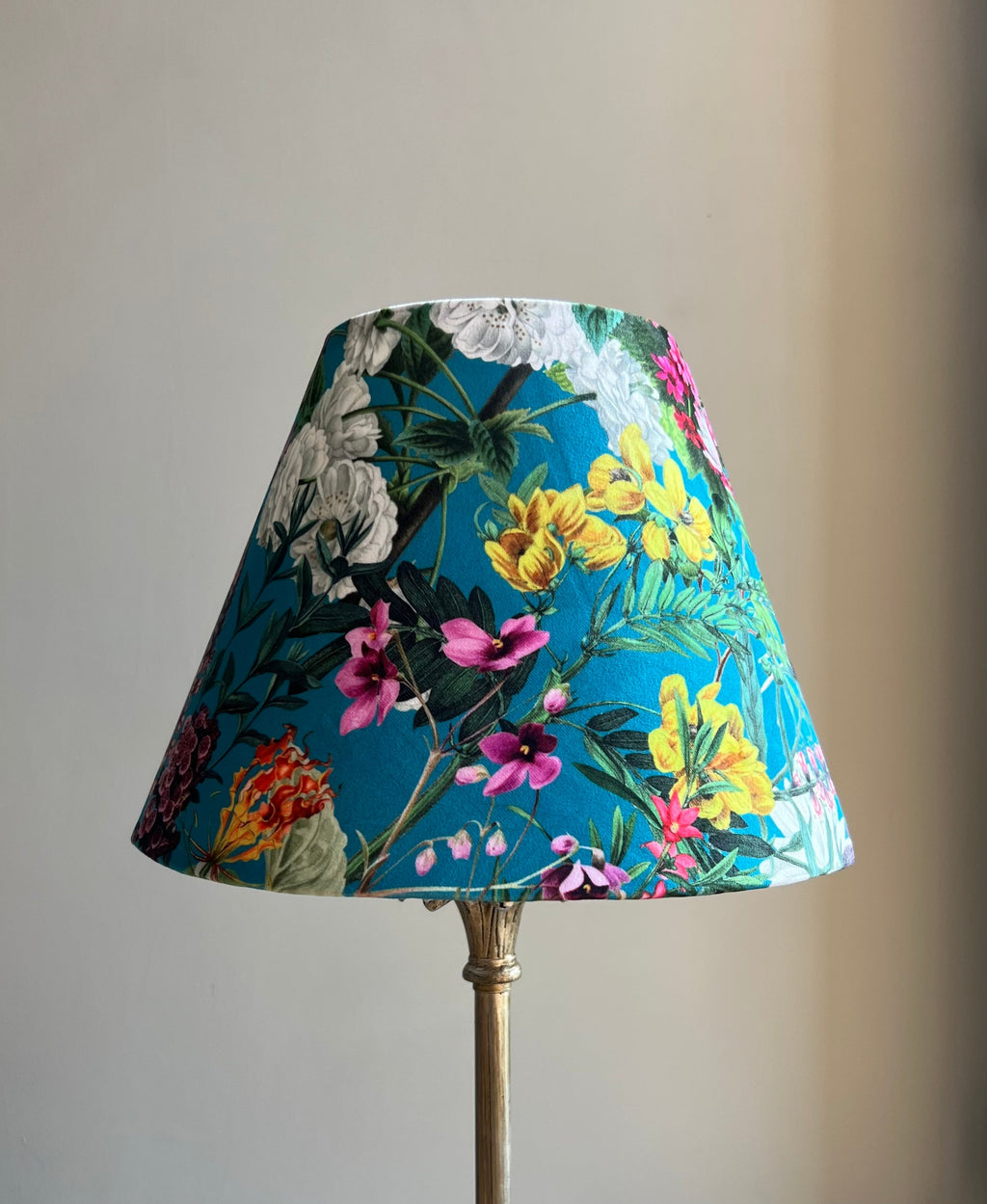 Teal flowers velvet coolie lampshade/ ceiling shade, empire lampshade