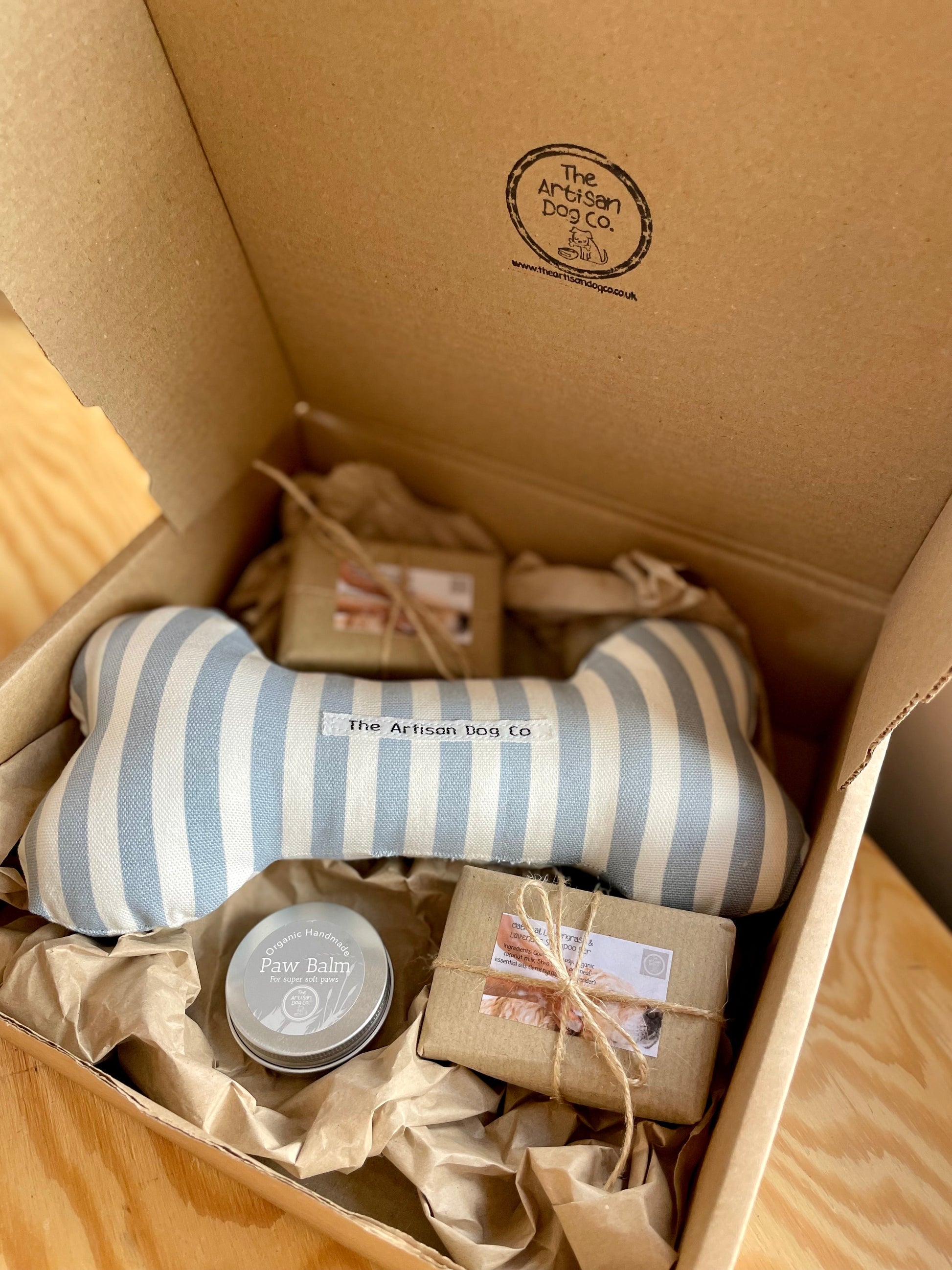 Dog Grooming and Pampering Gift Set with Fabric Choice Toy Bone