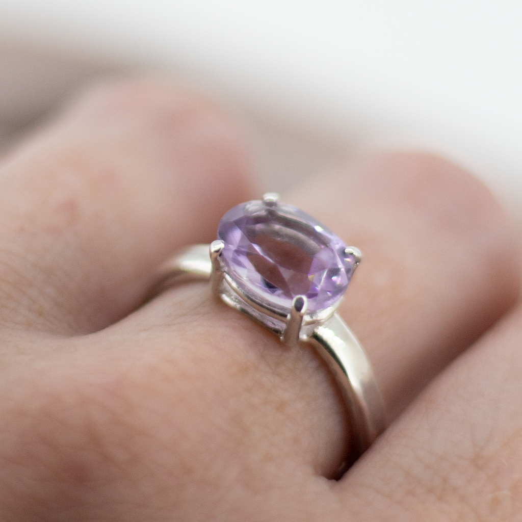 Pink Amethyst Oval Treasure Ring in Sterling Silver