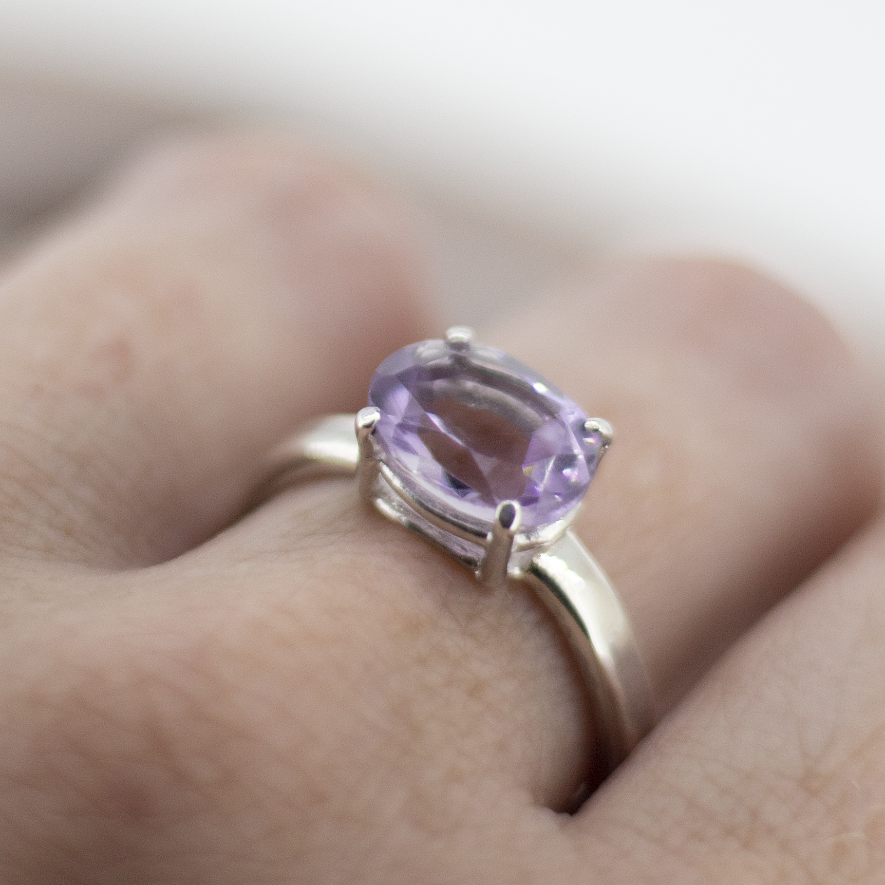 Pink Amethyst Oval Treasure Ring in Sterling Silver