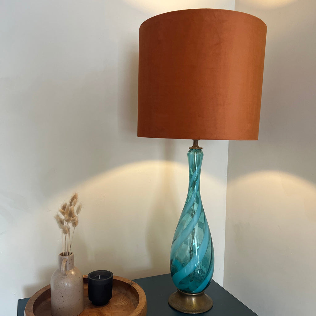 Burnt orange velvet drum lampshade/ ceiling shade with a white lining