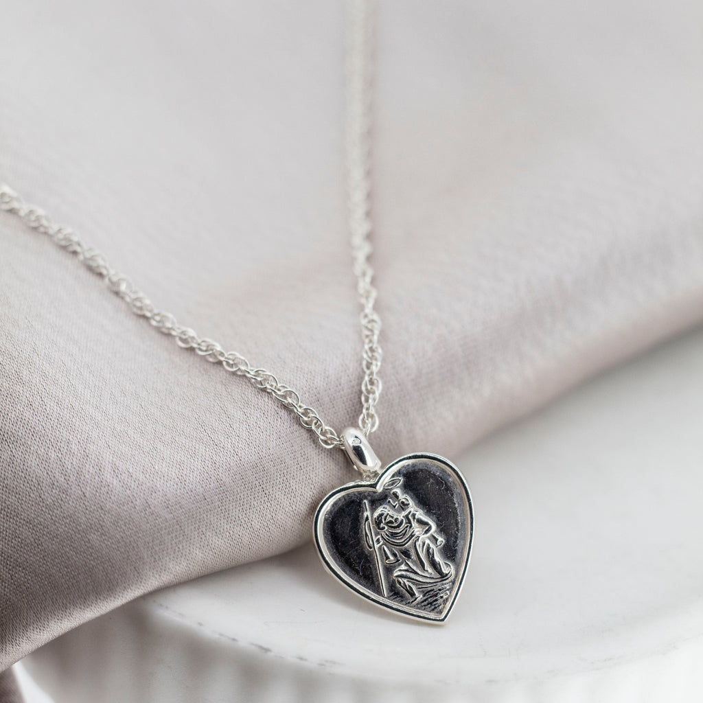 Heart St Christopher Silver Necklace