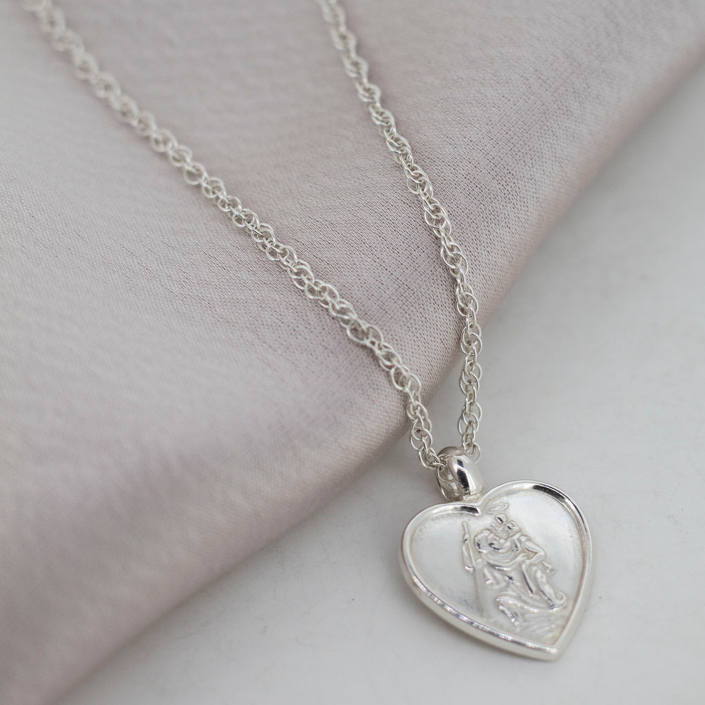 Heart St Christopher Silver Necklace