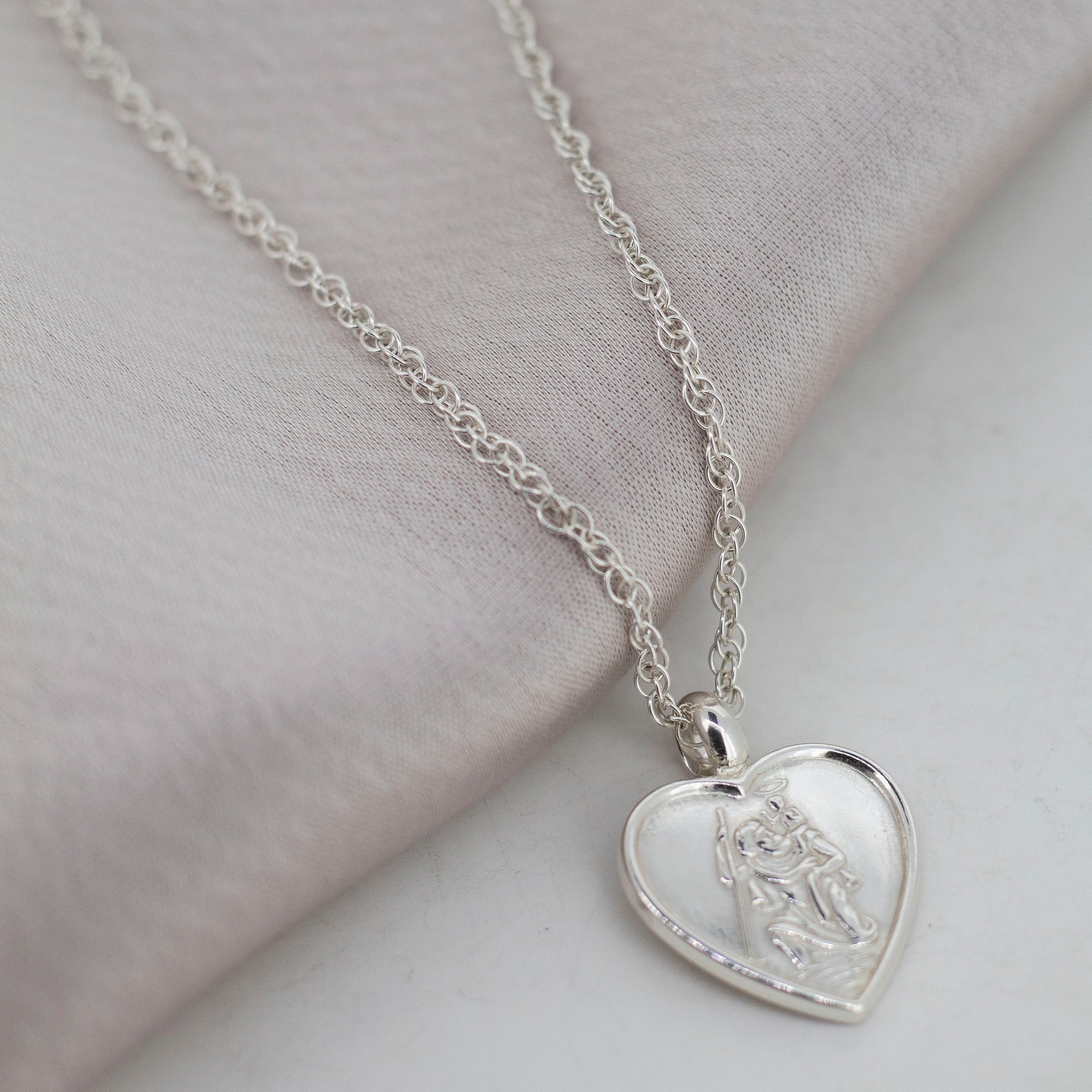 Heart St Christopher Silver Necklace