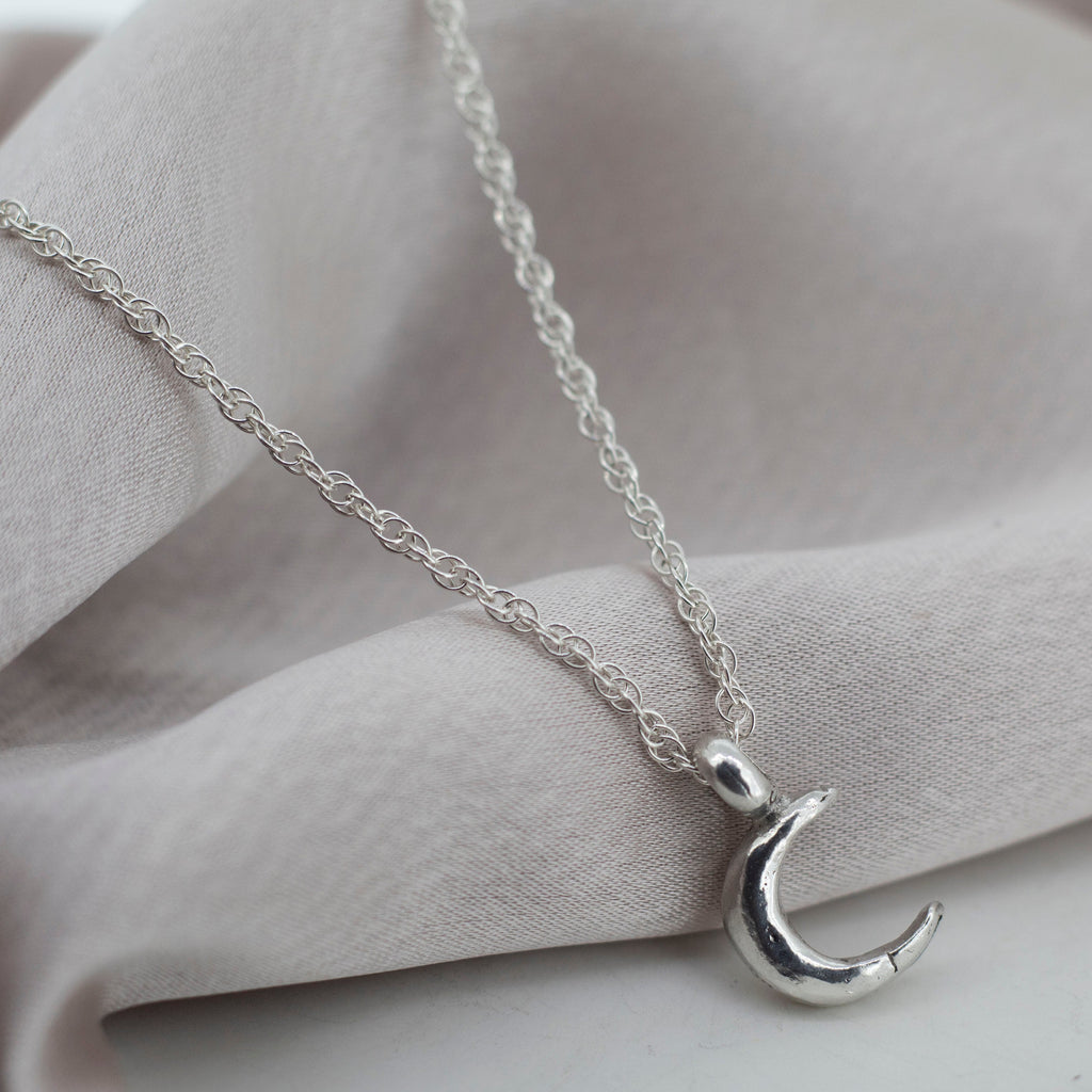 Crescent Moon Rope Chain Necklace in Sterling Silver