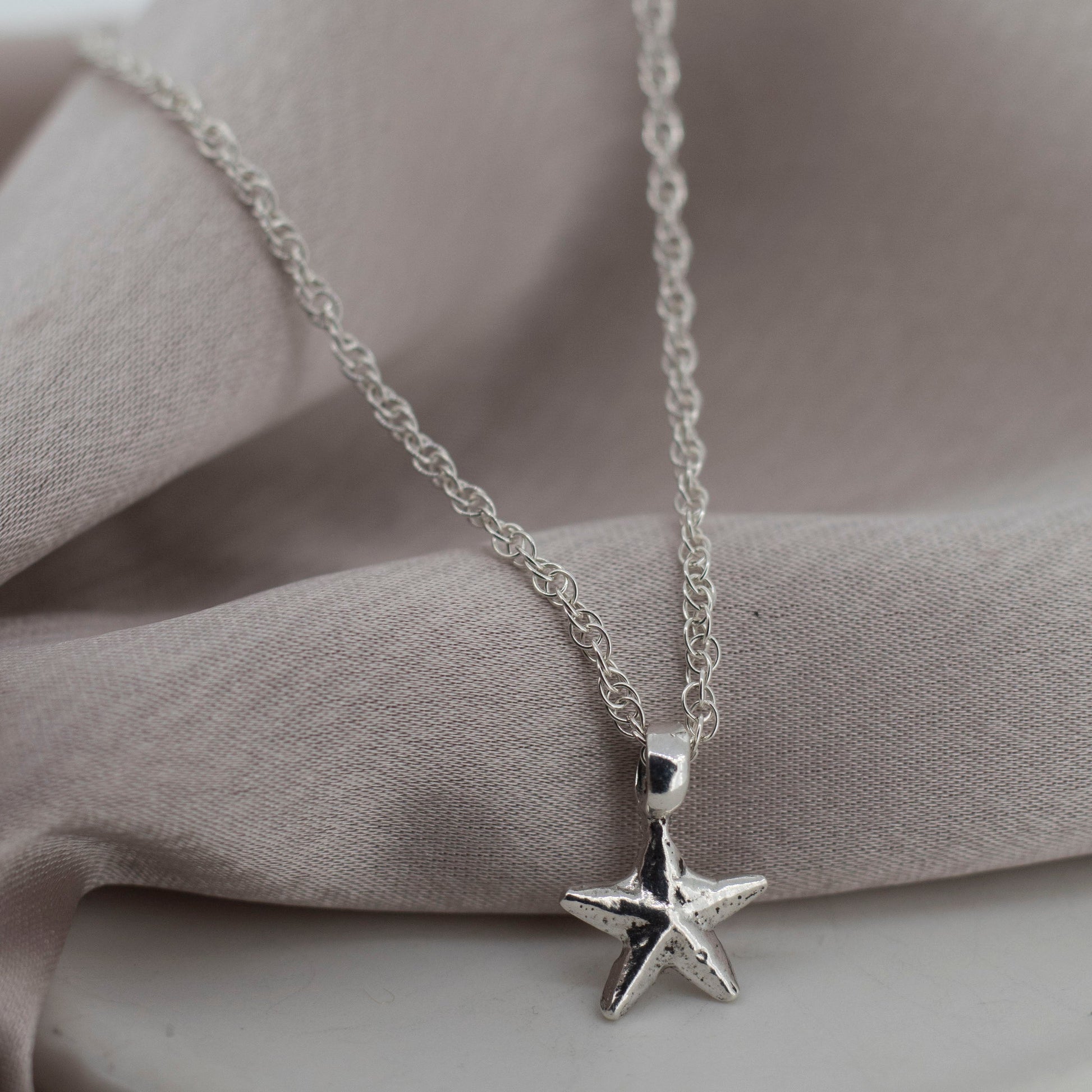 Starfish Rope Chain Necklace in Sterling Silver