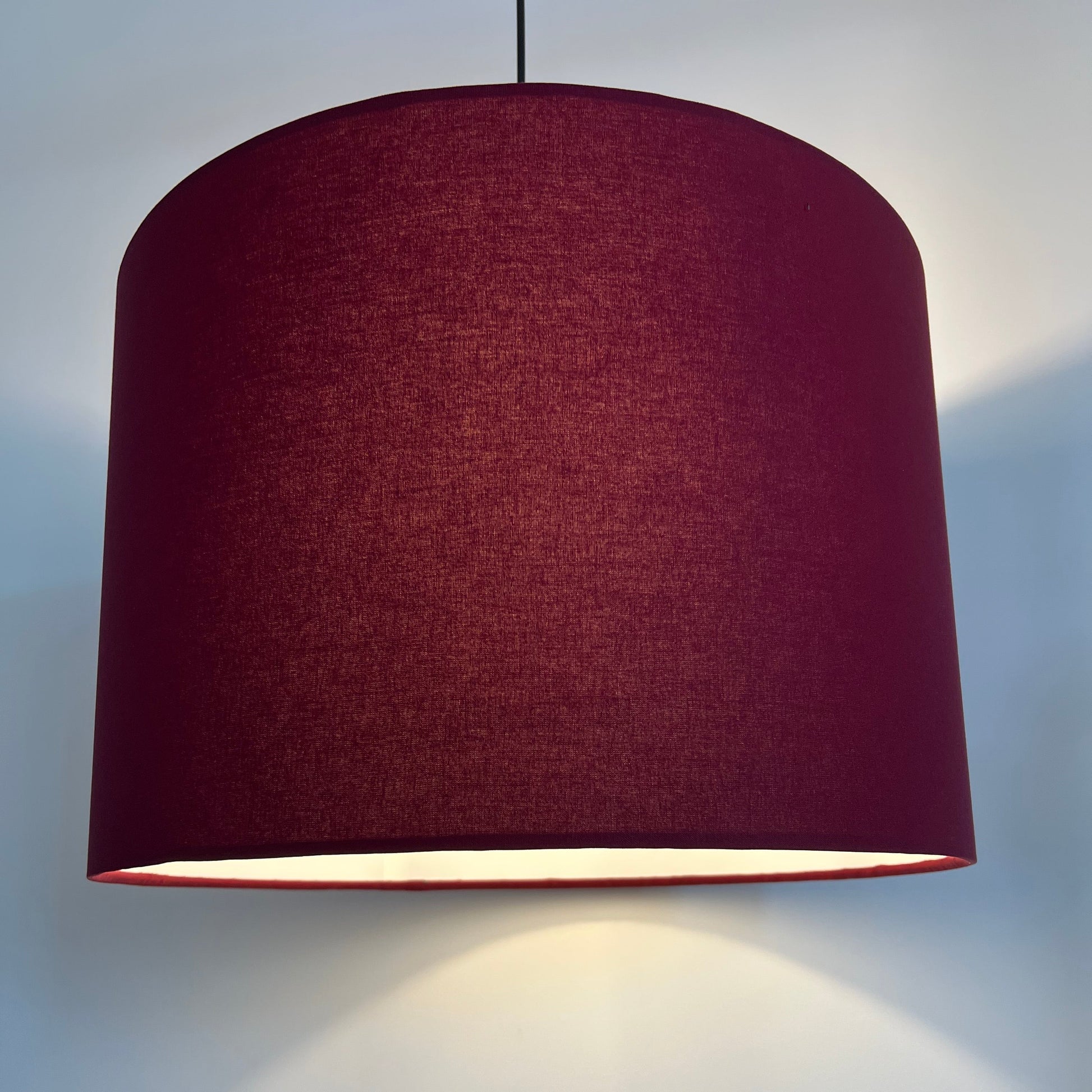 Crimson red cotton drum lampshade/ ceiling shade with a white lining