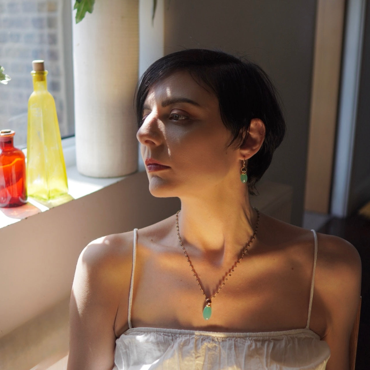 Persephone Double Gemstone Beaded Chain Necklace with Pariba Onyx and Smoky Quartz