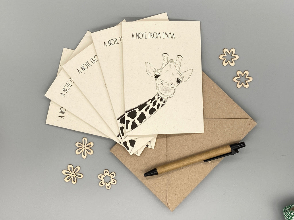 Personalised Giraffe Note Cards Set of 10