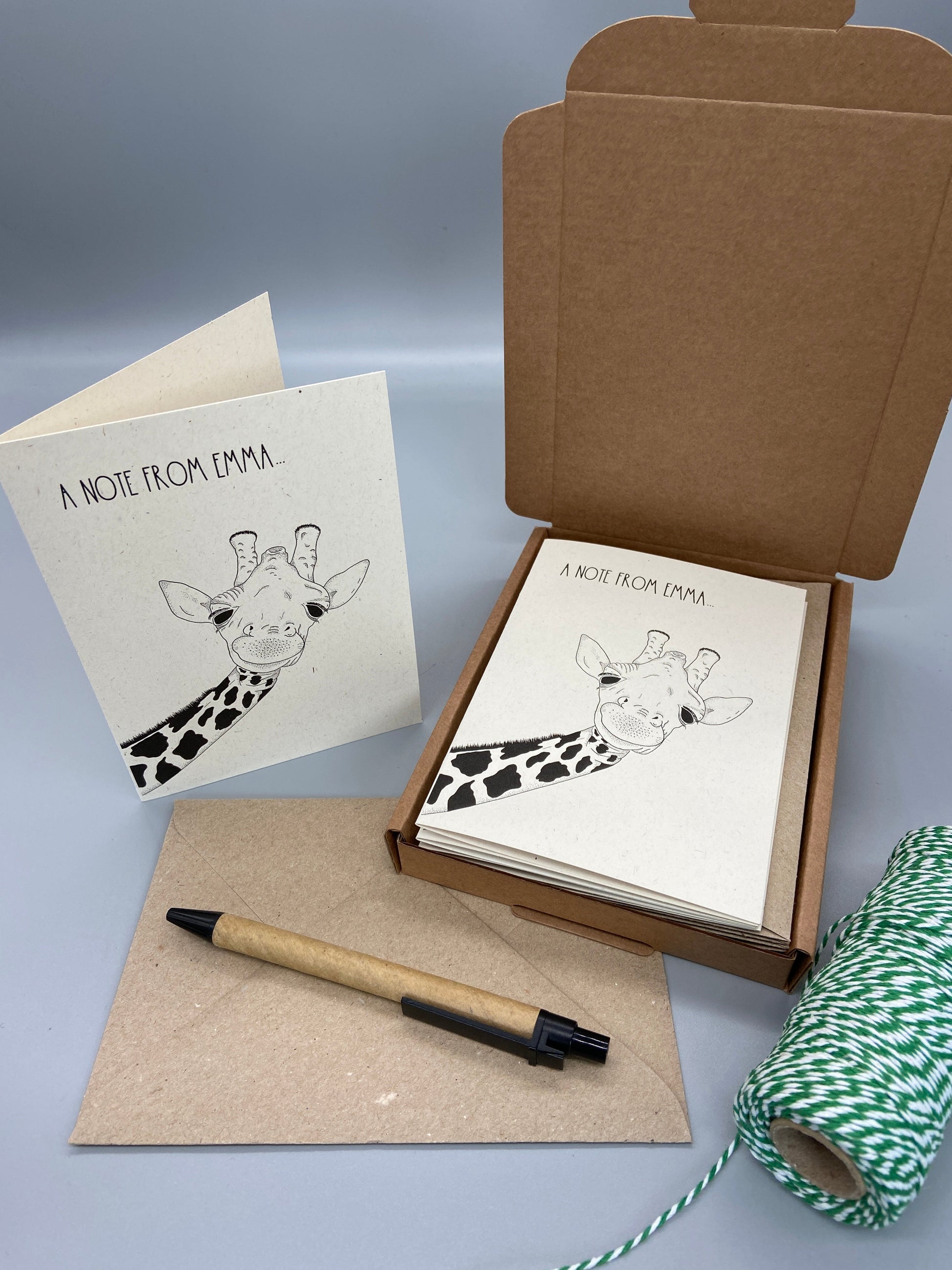 Personalised Giraffe Note Cards Set of 10