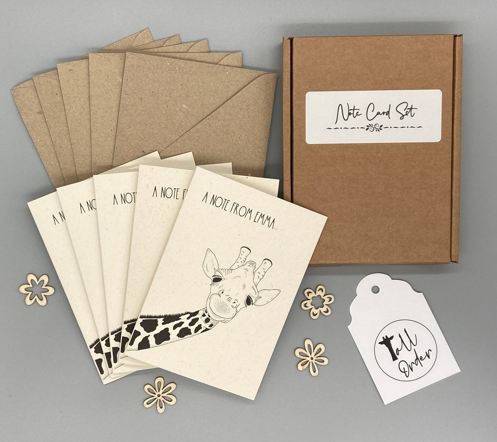 Personalised Giraffe Note Cards Set of 10