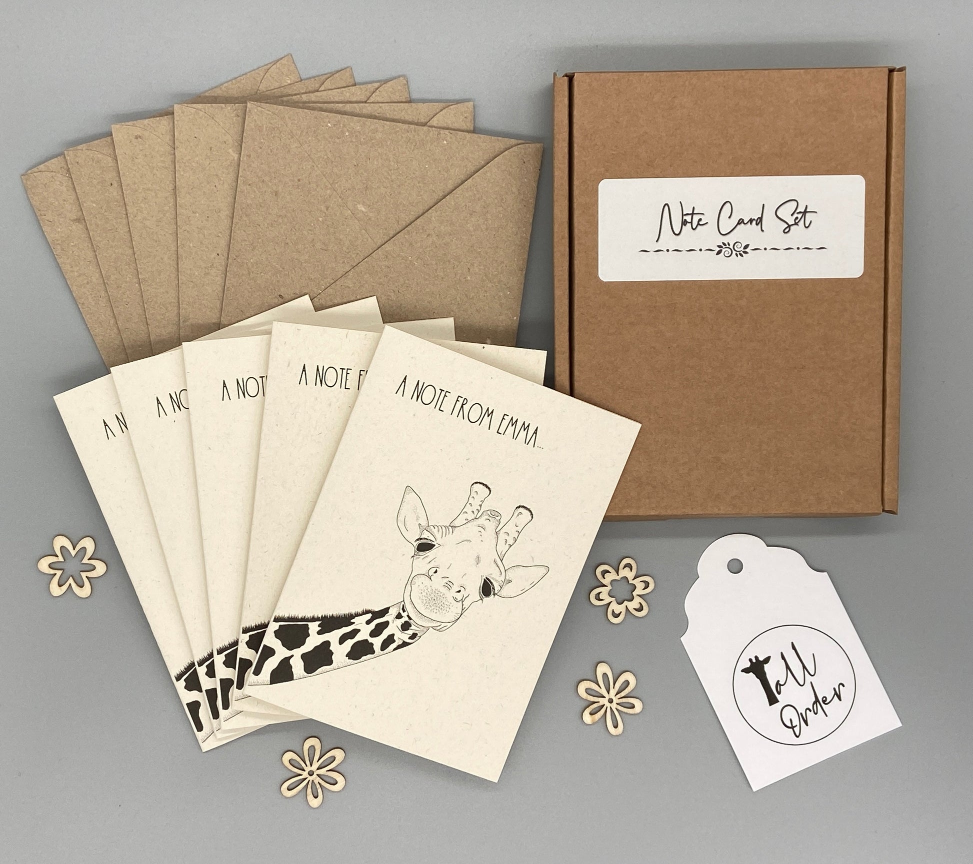 Personalised Giraffe Note Cards Set of 10