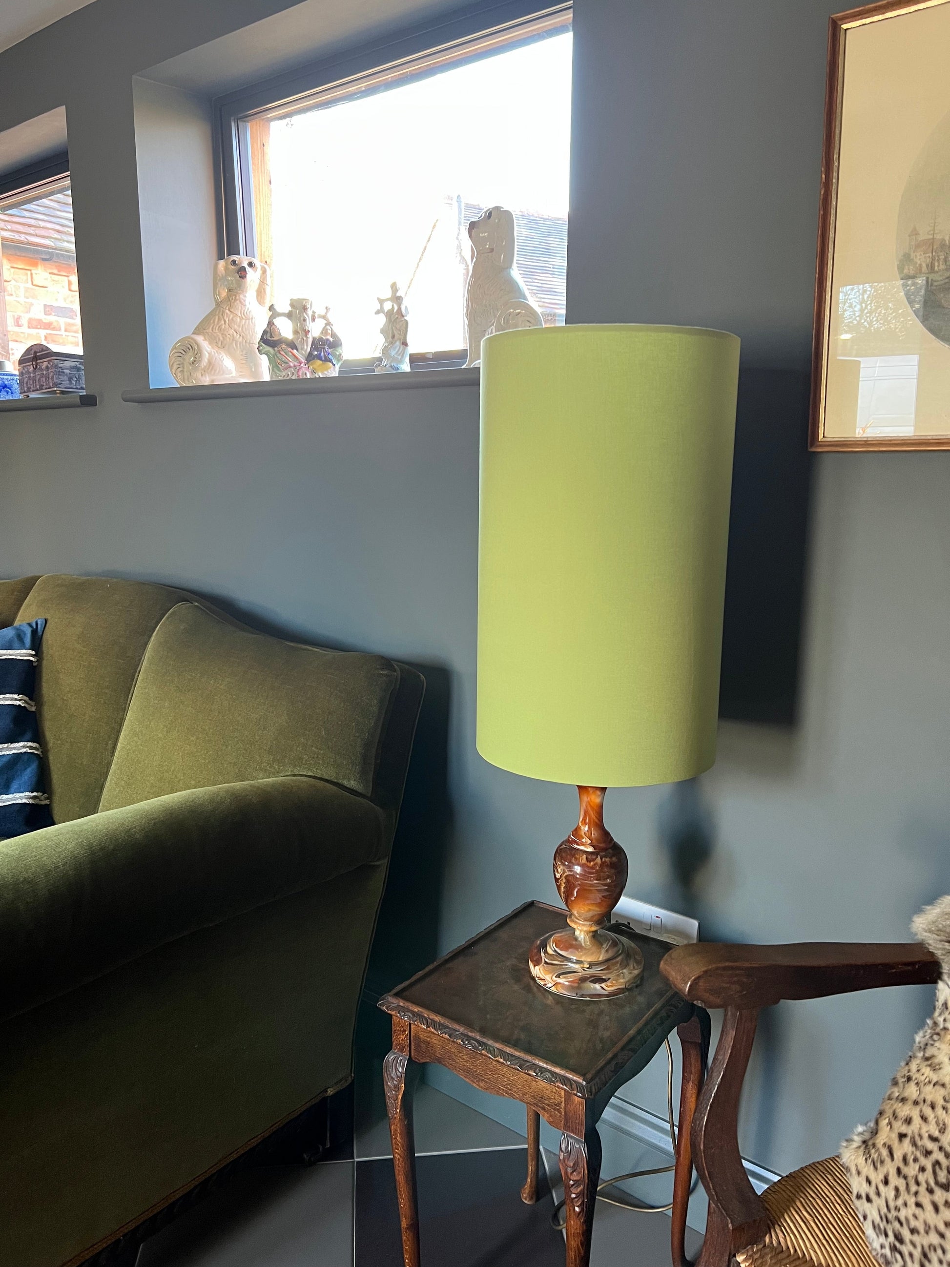 Sage cotton cylinder lampshade, extra tall lampshade