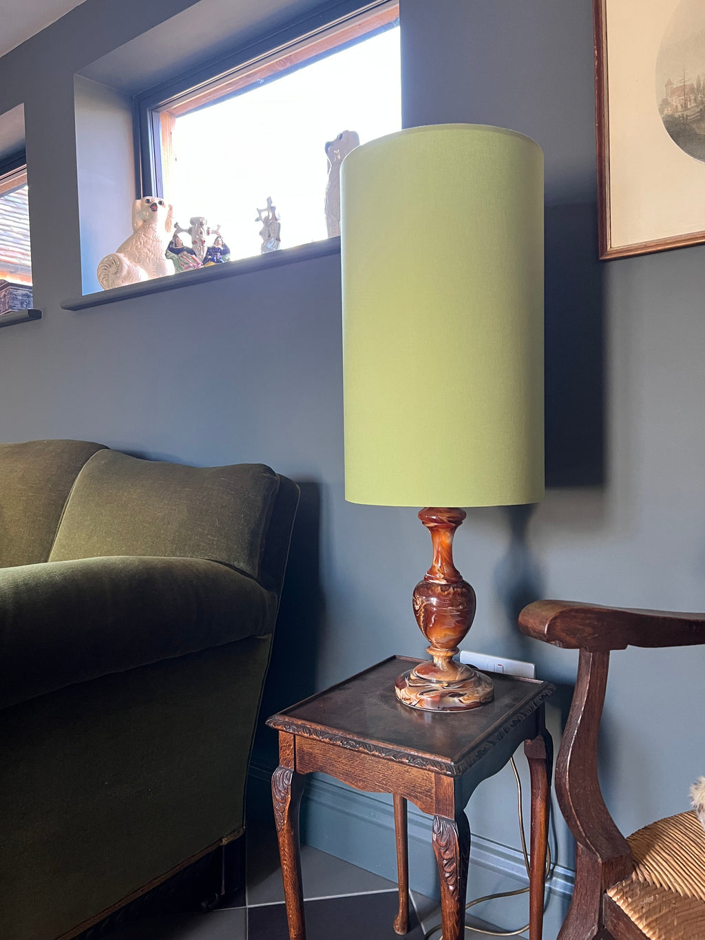 Sage cotton cylinder lampshade, extra tall lampshade