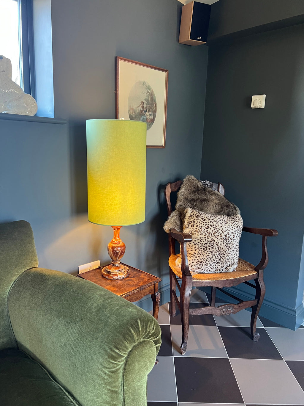 Sage cotton cylinder lampshade, extra tall lampshade