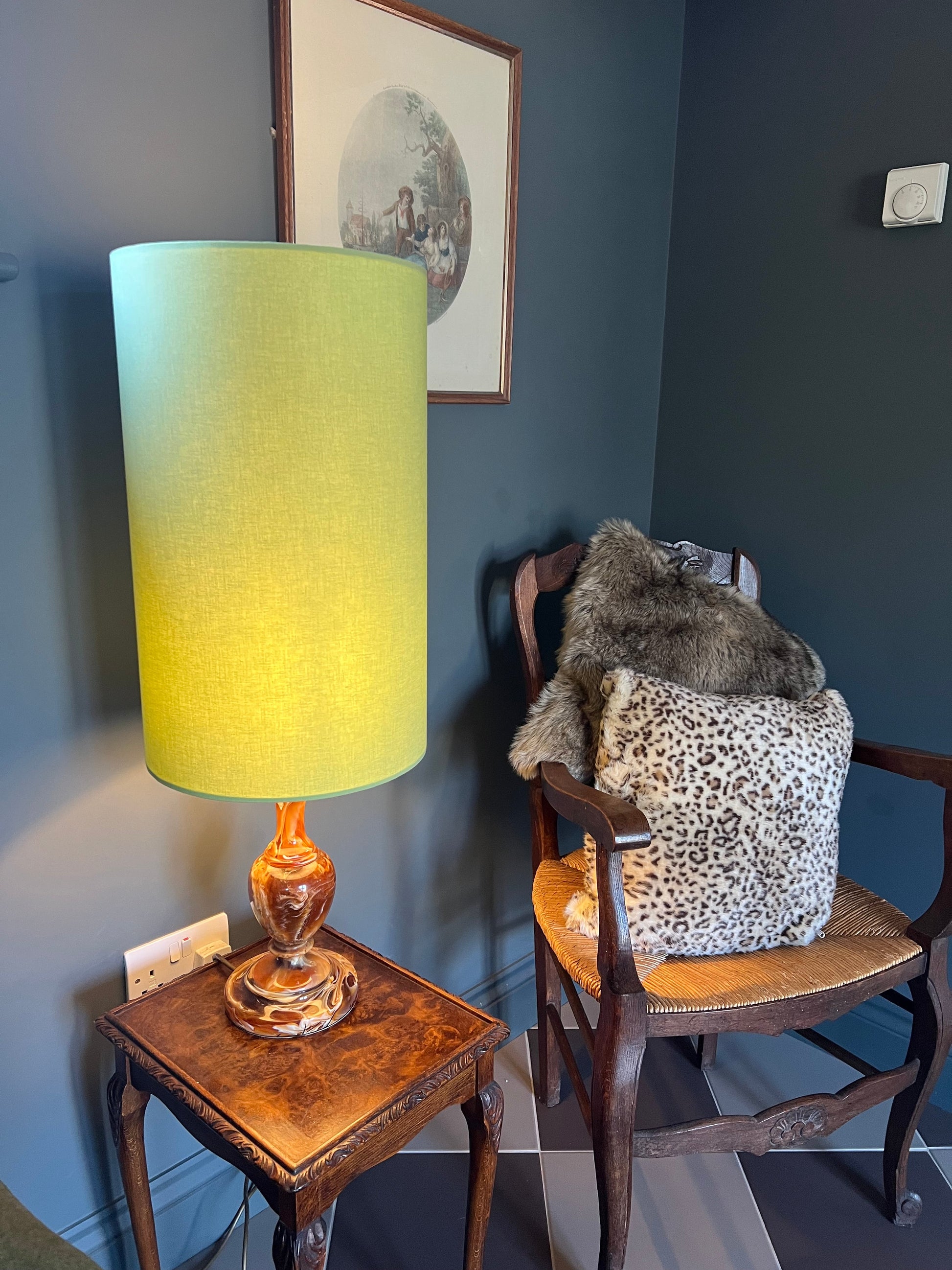 Sage cotton cylinder lampshade, extra tall lampshade