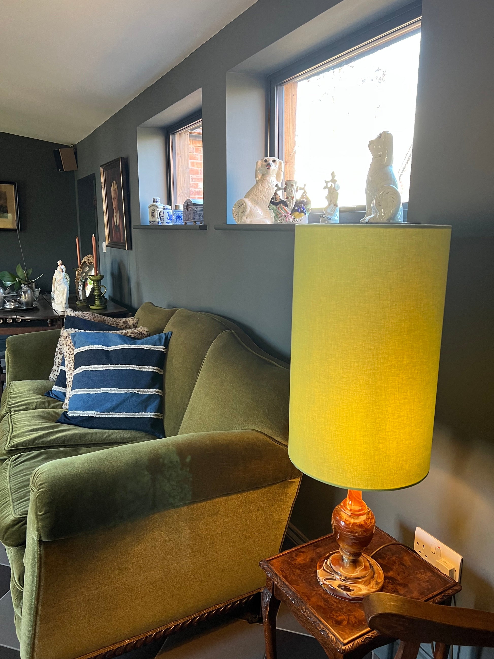 Sage cotton cylinder lampshade, extra tall lampshade
