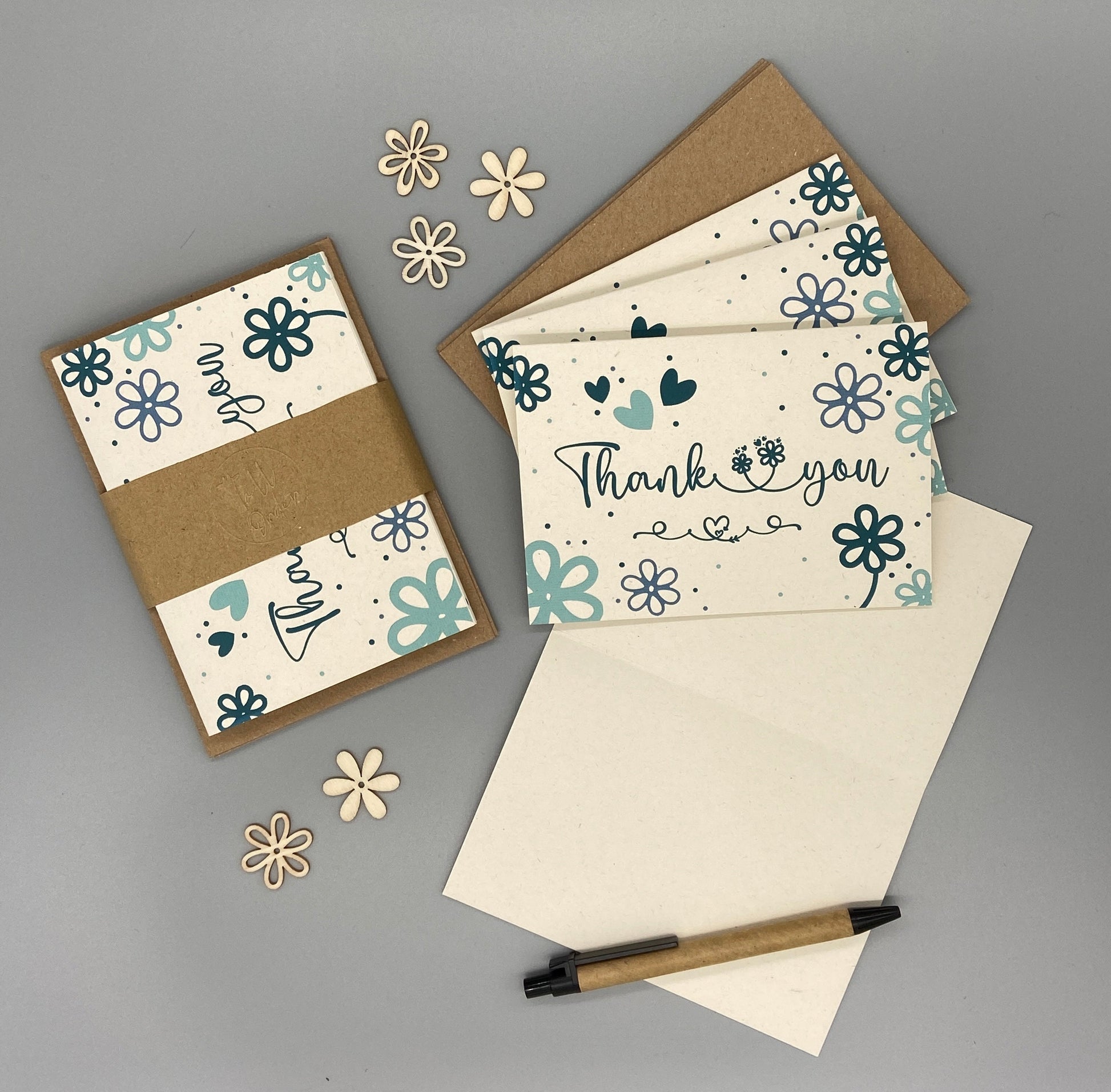 Thank You Note Card Set Teal Daisies