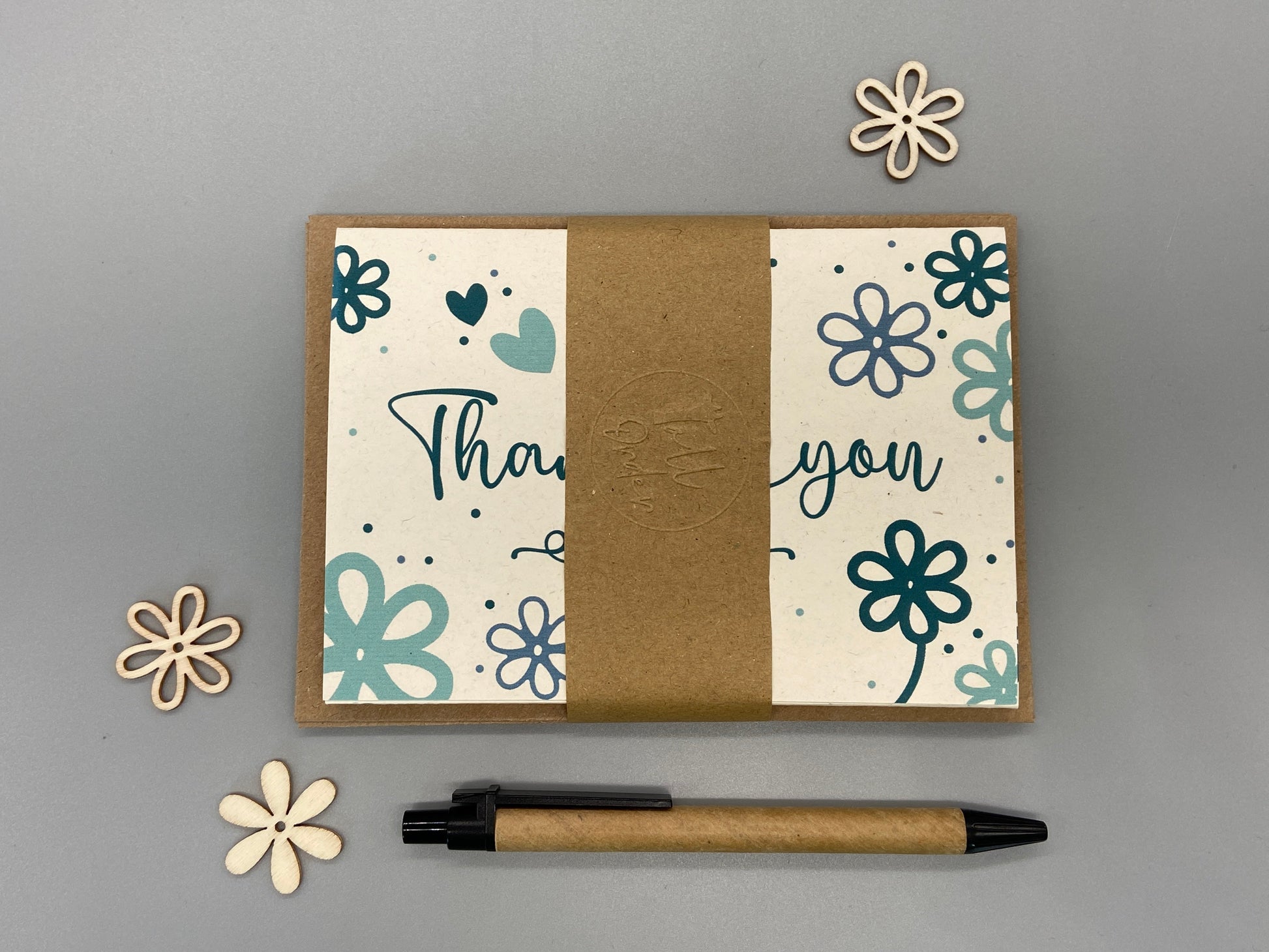 Thank You Note Card Set Teal Daisies