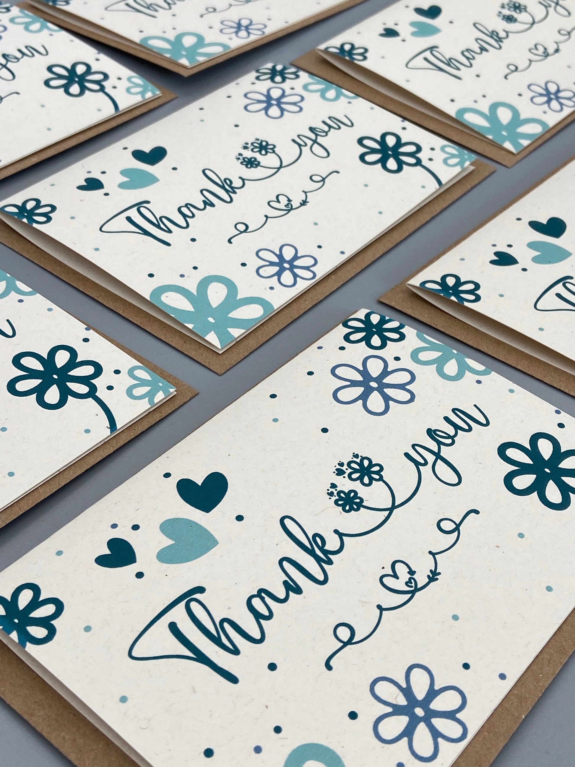 Thank You Note Card Set Teal Daisies