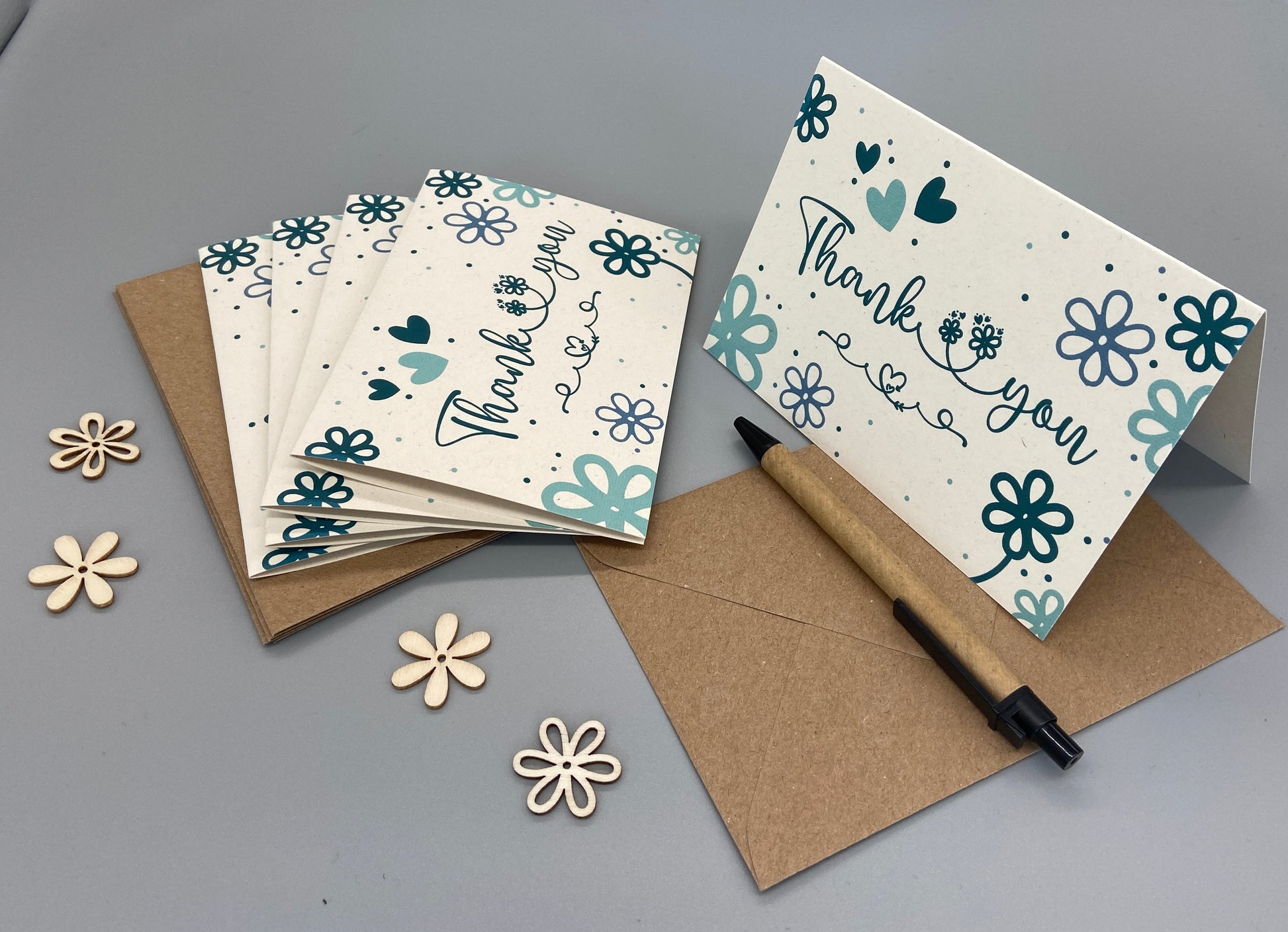 Thank You Note Card Set Teal Daisies
