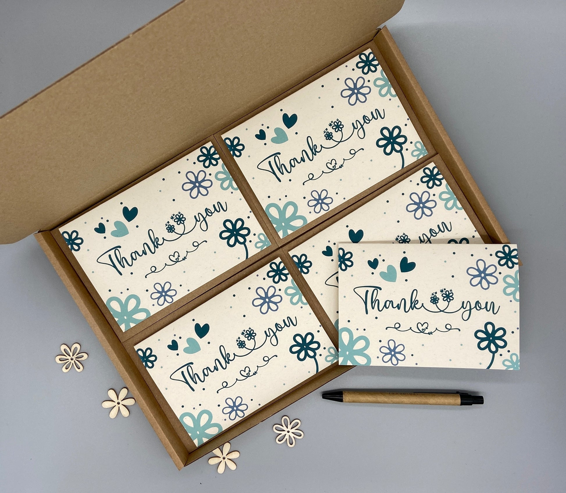 Thank You Note Card Set Teal Daisies