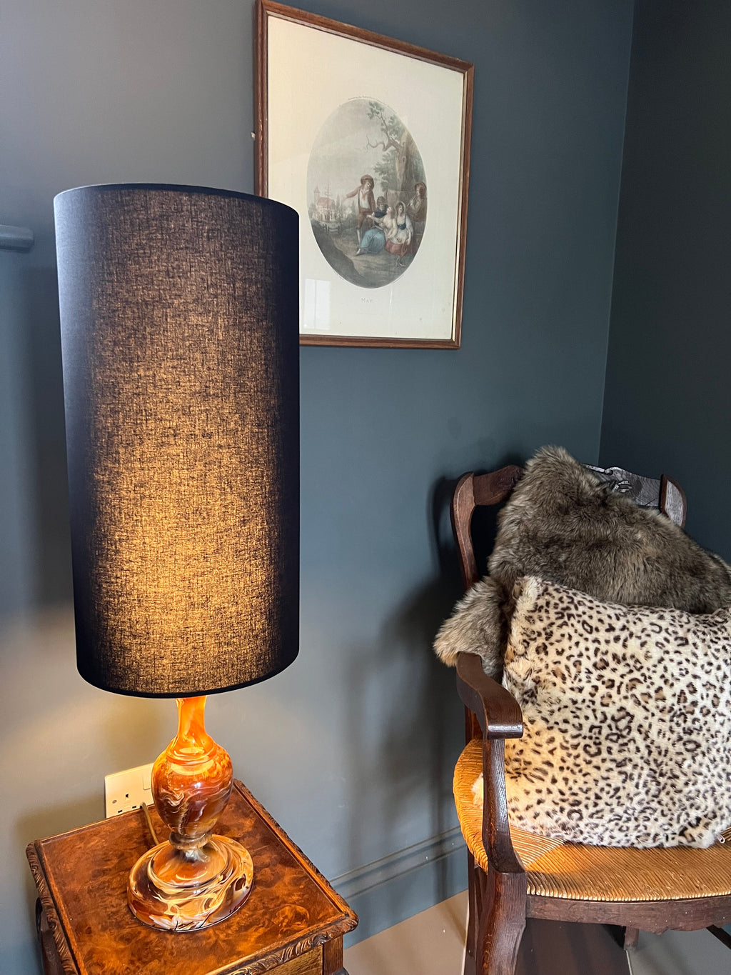 Black cotton cylinder lampshade, extra tall lampshade