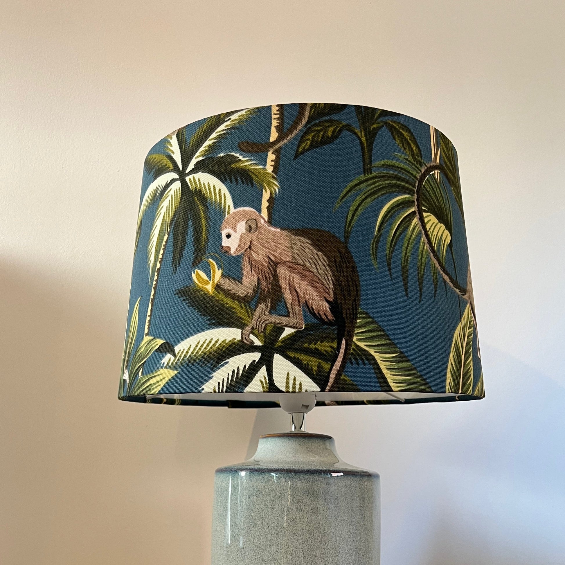 Jungle monkey teal cotton french drum lampshade/ ceiling light shade, empire lampshade
