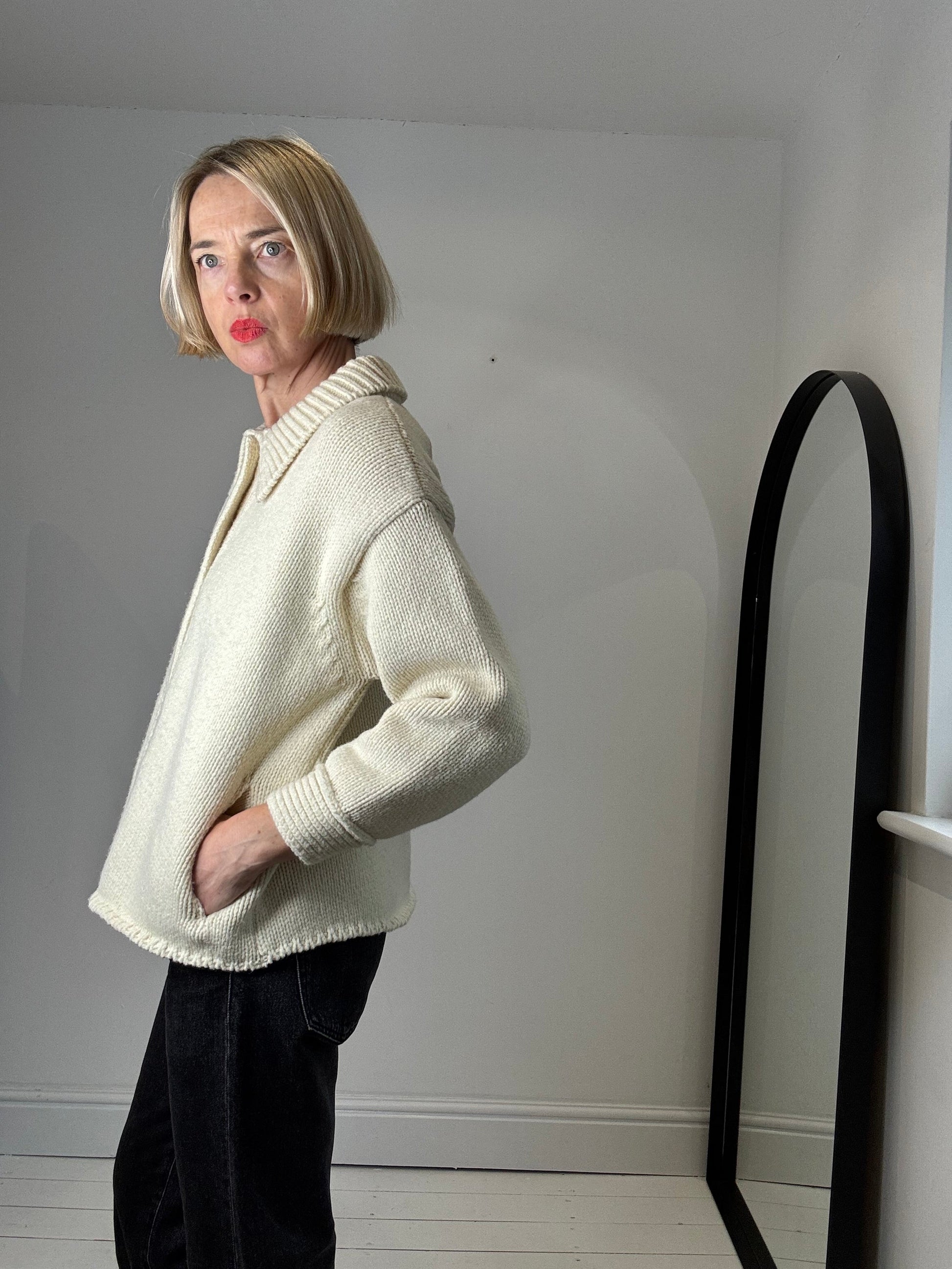100% Spanish Merino Wool Cardigan in Natural