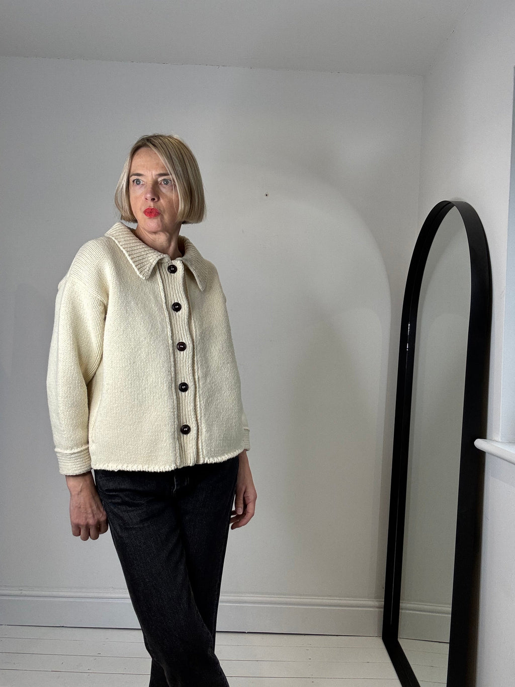 100% Spanish Merino Wool Cardigan in Natural