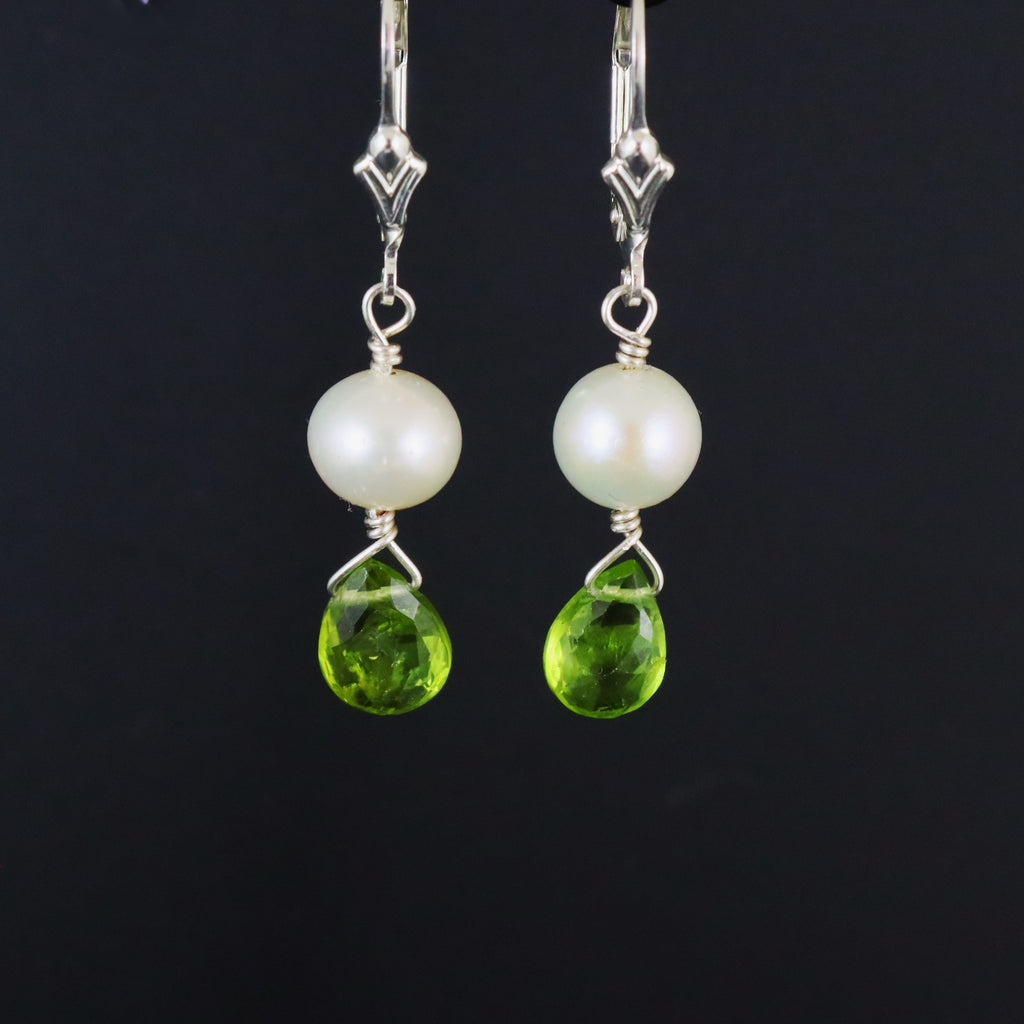 Peridot & Pearl Silver Earrings
