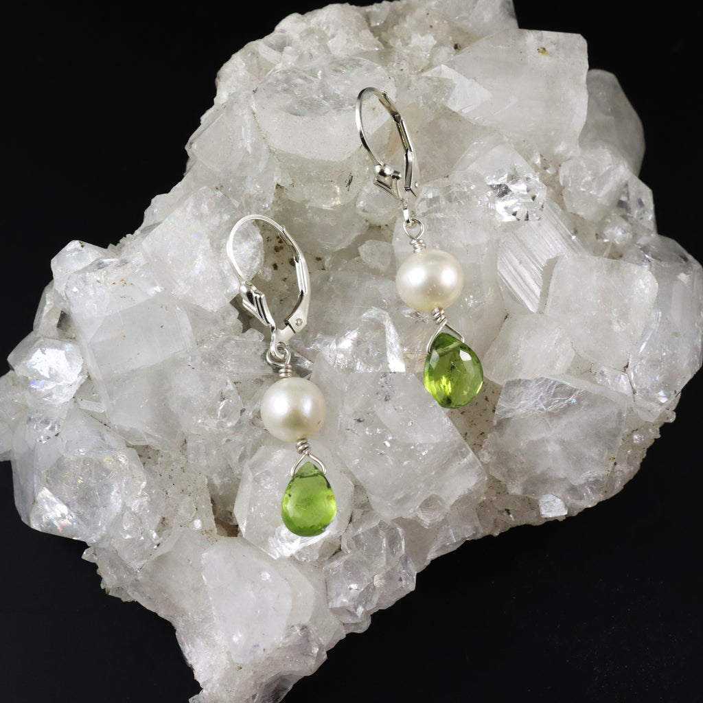 Peridot & Pearl Silver Earrings