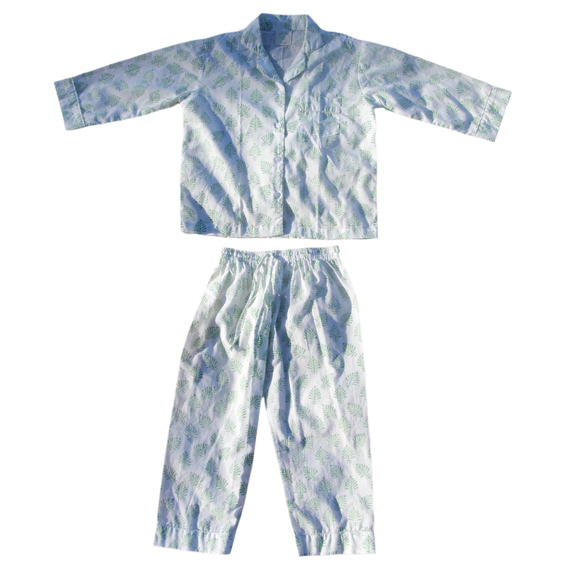 Sage Green Leaf Pyjamas in Soft Cotton