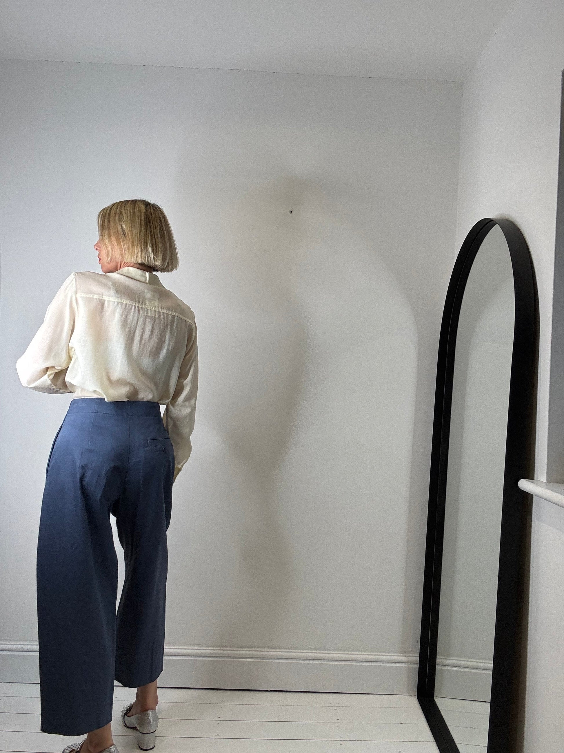 Cotton Twill Barrel Leg Tailored Trousers