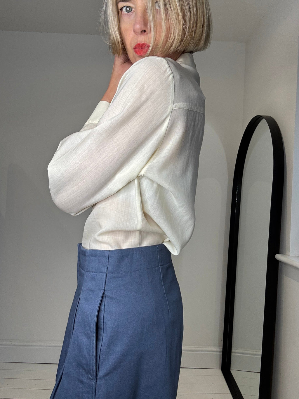 Cotton Twill Barrel Leg Tailored Trousers