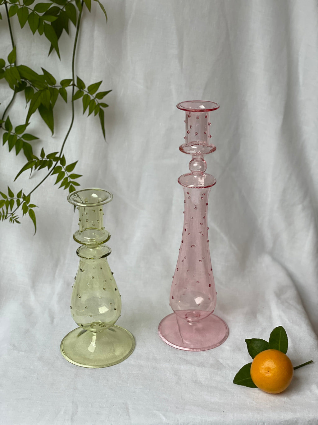 Pink Vintage Candle Holder with Dots